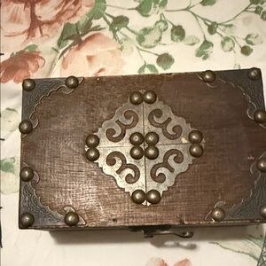 Vintage Wooden Decorative Box with Brass Accents